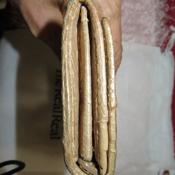 Jimmy Choo Gold c Snakeskin Long Bifold Wallet Gold Tone Hardware EUC - Picture 8 of 12